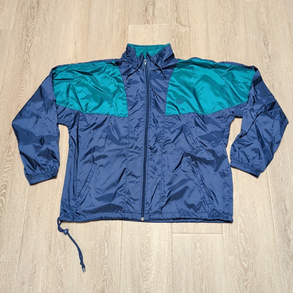 Vintage JCPenney USA Olympic Windbreaker Mens Large Blue Teal 90s Colorblock Zip